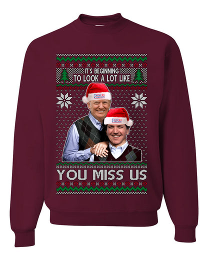 Trump Carlson 24 Beginning To Look Like You Miss Us, Christmas Gifts, Funny Xmas Gift Idea, Ugly Christmas Sweater Unisex Crewneck Sweatshirt