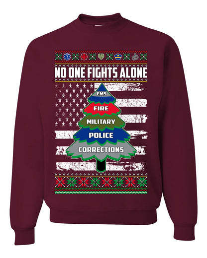 No One Fights Alone, The Heroes, Christmas Gifts, Funny Xmas Gift Idea, Ugly Christmas Sweater Unisex Crewneck Sweatshirt