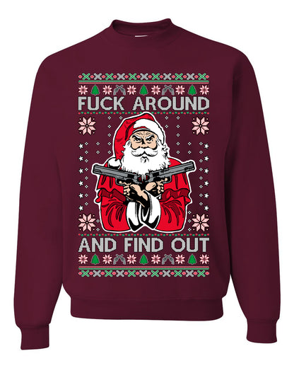F Around And Find Out Santa, Christmas Gifts, Funny Xmas Gift Idea, Ugly Christmas Sweater Unisex Crewneck Sweatshirt