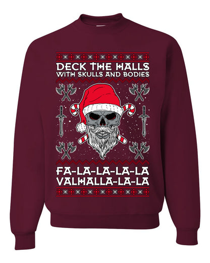 Valhalla Deck The Halls With Skulls & Bodies Movie Xmas Shirt, Christmas Gifts, Funny Xmas Gift Idea, Ugly Christmas Sweater Unisex Crewneck Sweatshirt