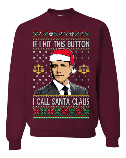 TV Show Parody Harvey Hit This Button I Call Santa Specter, Christmas Gifts, Funny Xmas Gift Idea, Ugly Christmas Sweater Unisex Crewneck Sweatshirt