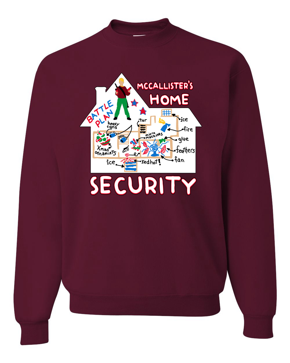 Battle Plans Alone McCallister's Home Security , Christmas Gifts, Funny Xmas Gift Idea, Ugly Christmas Sweater Unisex Crewneck Sweatshirt