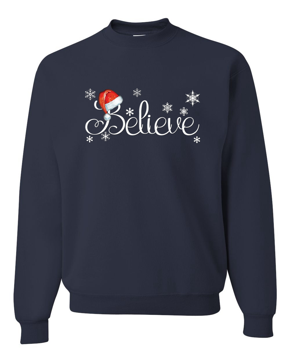 Men's Christmas Long Sleeve Shirt Snowflake Santa Hat Believe  Ugly Christmas Sweater Unisex Crewneck Sweatshirt