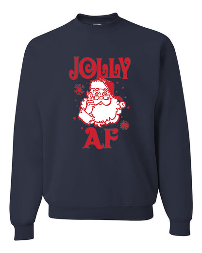 Unisex Graphic Crewneck Christmas Sweatshirt, Santa Jolly AF Ugly Christmas Sweater Unisex Crewneck Sweatshirt