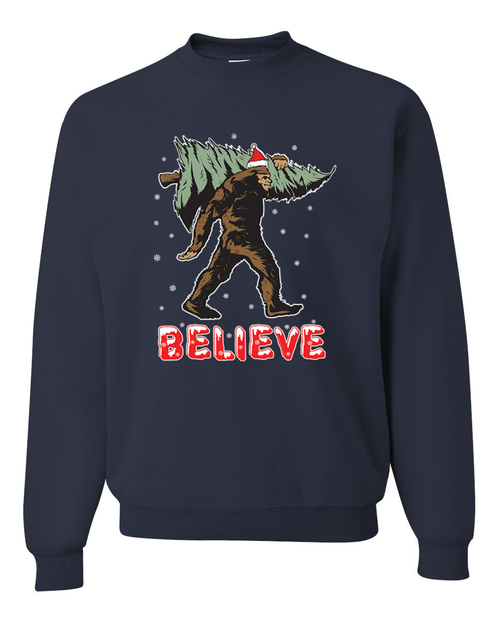 Men's Christmas Long Sleeve Shirt Believe Santa Sasquatch Bigfoot Wild Bobby Ugly Christmas Sweater Unisex Crewneck Sweatshirt