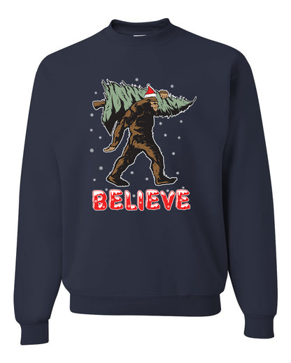 Men's Christmas Long Sleeve Shirt Believe Santa Sasquatch Bigfoot Wild Bobby Ugly Christmas Sweater Unisex Crewneck Sweatshirt