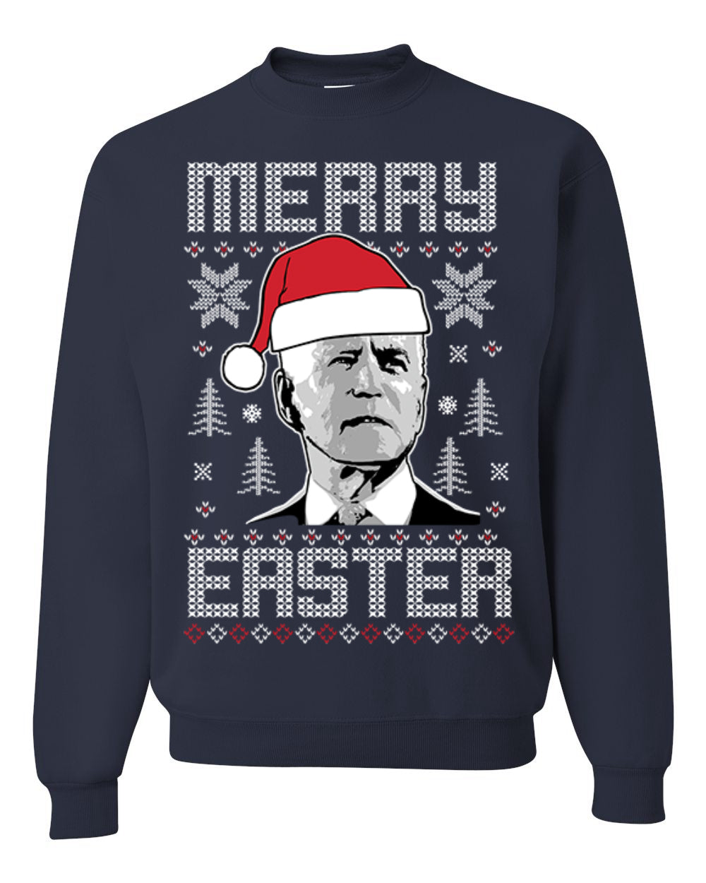 Funny Unisex Graphic Ugly Xmas Holiday Sweater Crewneck Sweatshirt Merry Easter Biden Santa Hat Ugly Christmas Sweater Unisex Crewneck Sweatshirt
