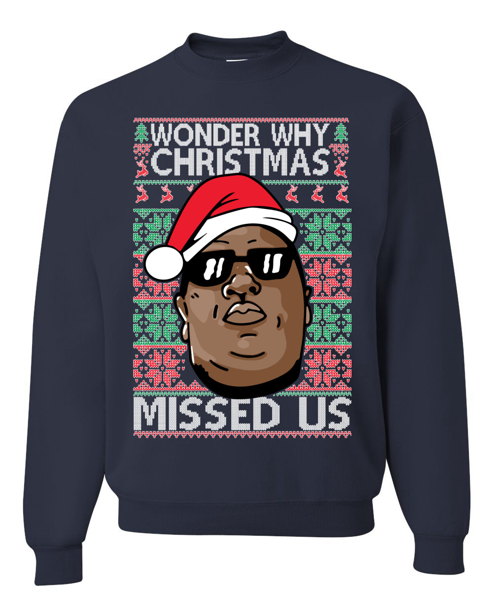 Funny Biggie Wonder Why Christmas Missed Us, Christmas Gifts, Funny Xmas Gift Idea, Ugly Christmas Sweater Unisex Crewneck Sweatshirt