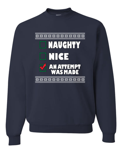 Attempted to be Naughty and Nice Men's Ugly Sweater for Christmas Long Sleeve Shirt Ugly Christmas Sweater Unisex Crewneck Sweatshirt