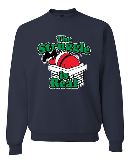 Women's Ugly Christmas Sweater Long Sleeve Scoop Top, "The Struggle is Real" Ugly Christmas Sweater Unisex Crewneck Sweatshirt