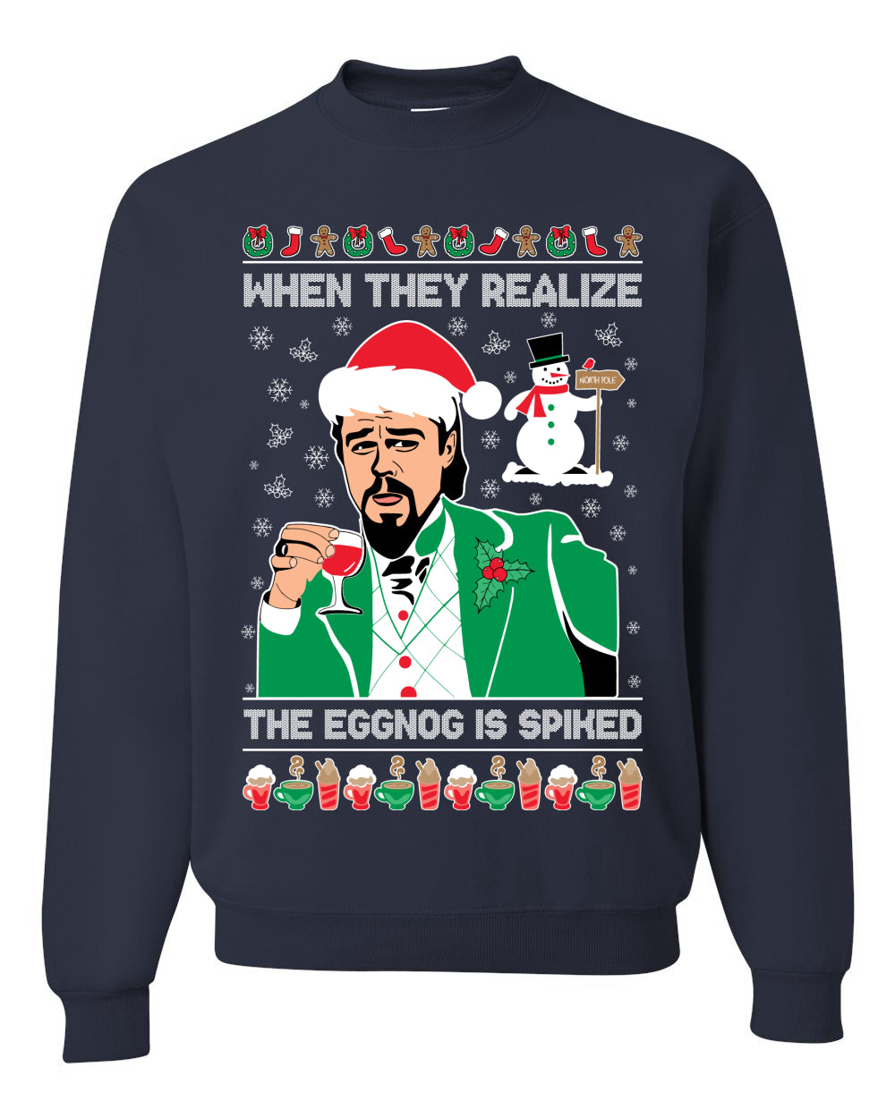Funny Unisex Ugly Xmas Graphic Crewneck Sweater Leo The Eggnog Meme  Ugly Christmas Sweater Unisex Crewneck Sweatshirt