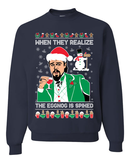 Funny Unisex Ugly Xmas Graphic Crewneck Sweater Leo The Eggnog Meme  Ugly Christmas Sweater Unisex Crewneck Sweatshirt