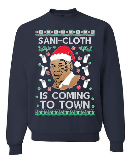Premium Ugly Xmas Sweater Sweatshirt Graphic Hoodie, Mike Tyson, Sani Cloth is Coming to Town, Wild Bobby Ugly Christmas Sweater Unisex Crewneck Sweatshirt