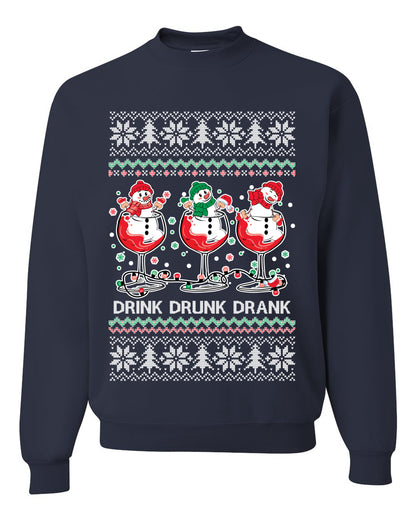 Holiday Spirits Drink Drank Drunk Snowmen, Christmas Gifts, Funny Xmas Gift Idea, Ugly Christmas Sweater Unisex Crewneck Sweatshirt