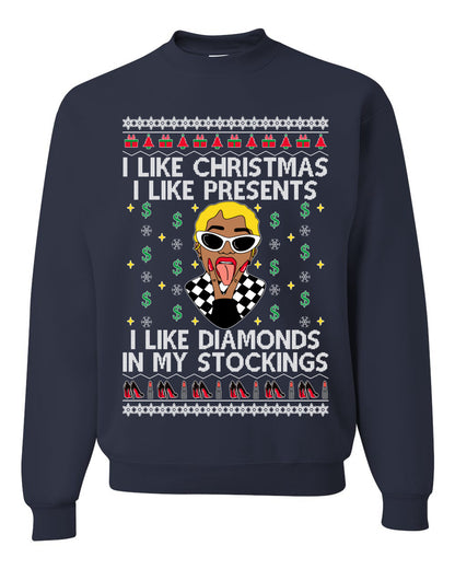I Like Christmas, I like Presents Cardi, Christmas Gifts, Funny Xmas Gift Idea, Ugly Christmas Sweater Unisex Crewneck Sweatshirt