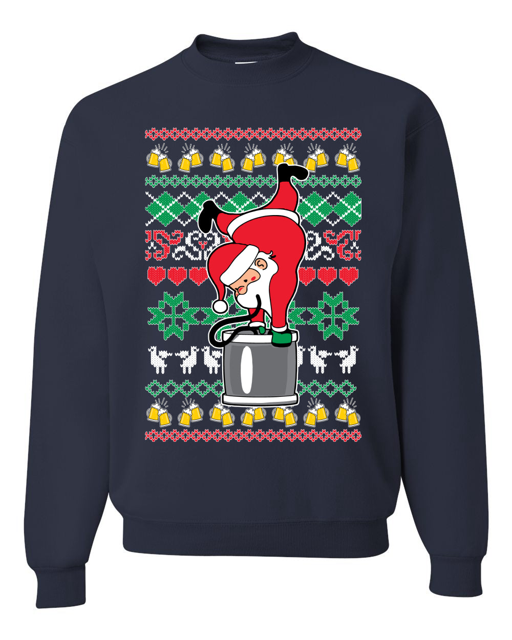 Unisex Ugly Xmas Graphic Crewneck Sweater Sweatshirt Drunk Keg Stand Beer Drinking Santa Ugly Christmas Sweater Unisex Crewneck Sweatshirt