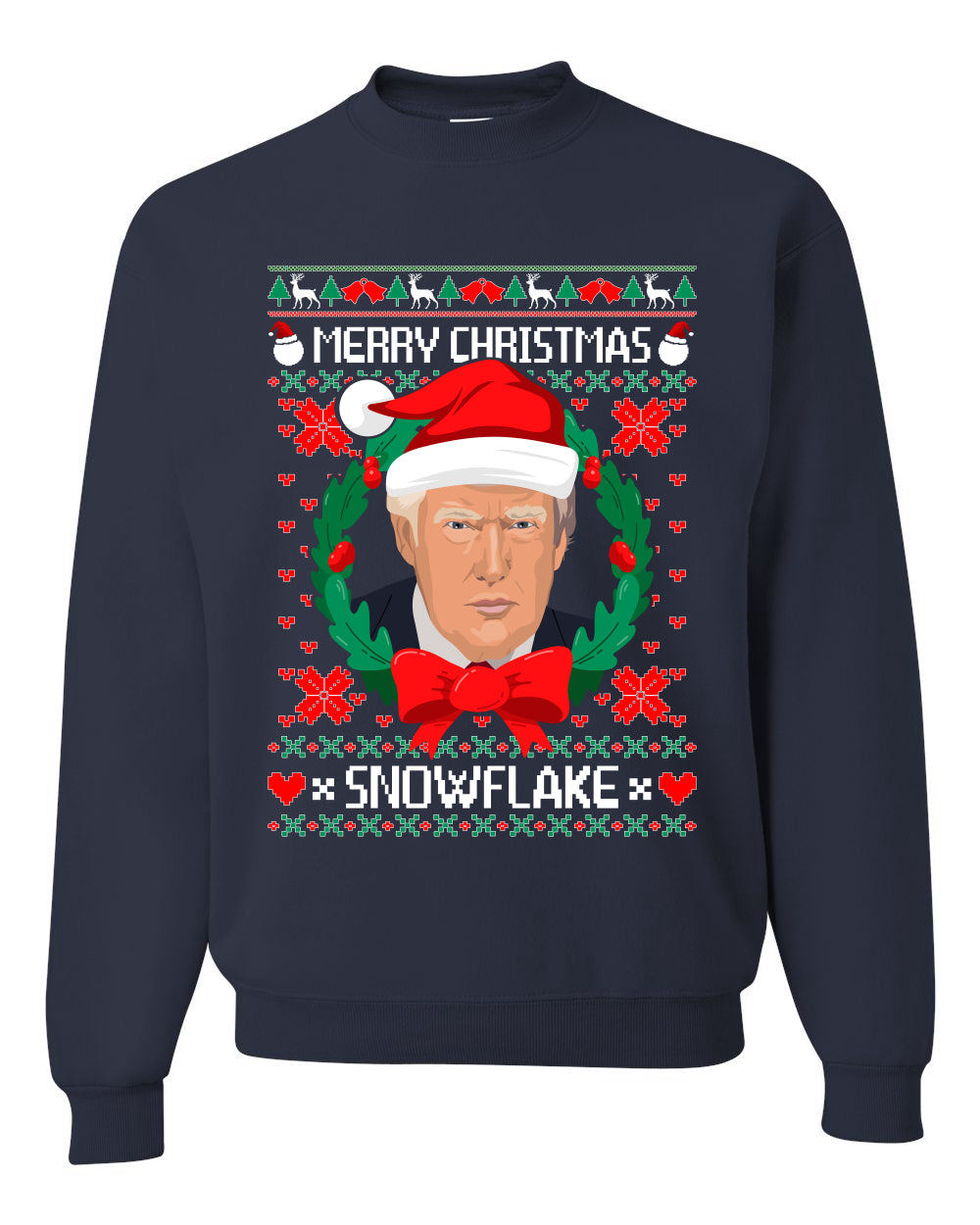 Funny Ugly Xmas Holiday Crewneck Sweater Sweatshirt Trump Merry Christmas Snowflake Ugly Christmas Sweater Unisex Crewneck Sweatshirt