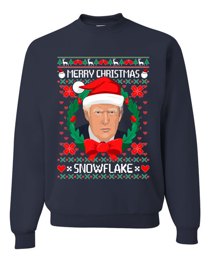 Funny Ugly Xmas Holiday Crewneck Sweater Sweatshirt Trump Merry Christmas Snowflake Ugly Christmas Sweater Unisex Crewneck Sweatshirt