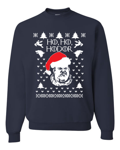Unisex Graphic GoT Ugly Xmas Crewneck Sweater, "Ho Ho Hodor" Ugly Christmas Sweater Unisex Crewneck Sweatshirt