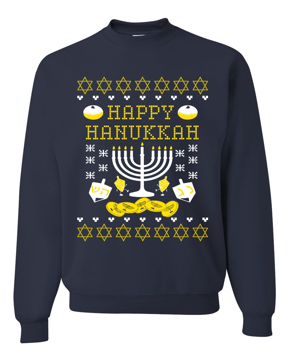 Men's Graphic Ugly Xmas Sweater, T-Shirt, Happy Hanukkah Ugly Christmas Sweater Unisex Crewneck Sweatshirt