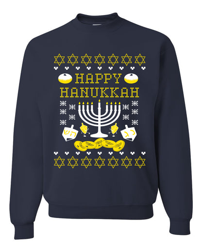 Men's Graphic Ugly Xmas Sweater, T-Shirt, Happy Hanukkah Ugly Christmas Sweater Unisex Crewneck Sweatshirt