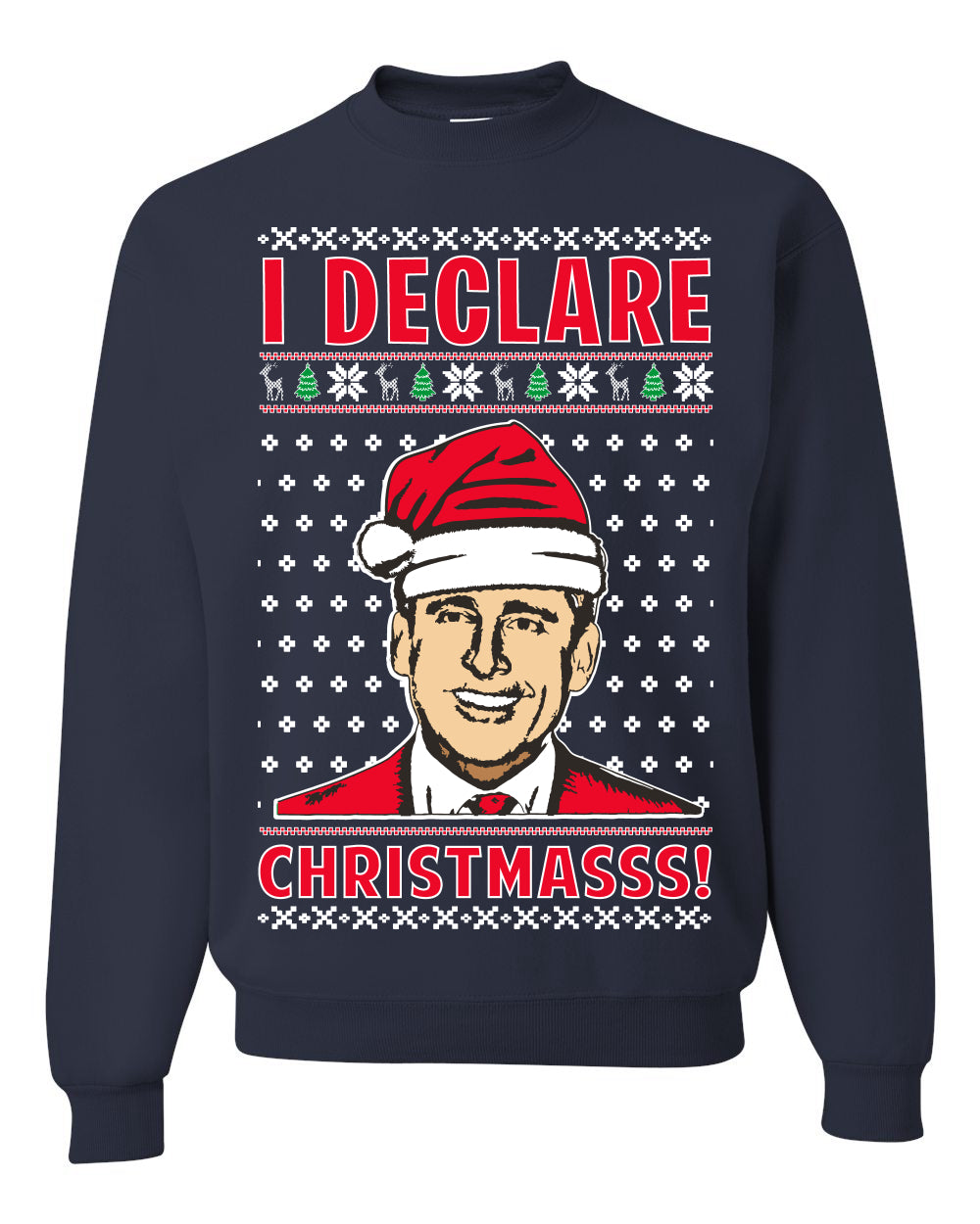 Unisex Ugly Xmas Graphic Crewneck Sweater Sweatshirt Office TV Michael Scott I Declare Christmasss Ugly Christmas Sweater Unisex Crewneck Sweatshirt
