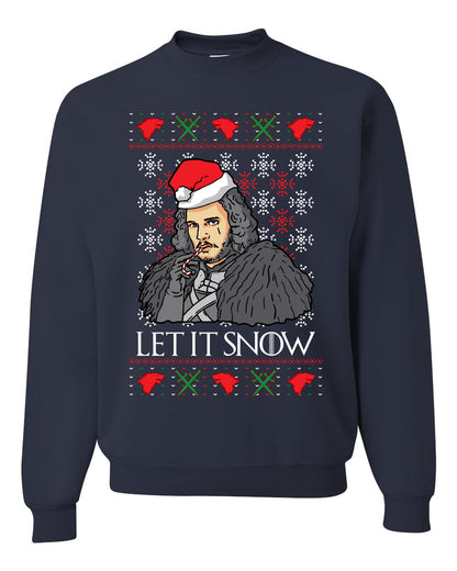 Full Color Men's Ugly Christmas Sweater T-Shirt GoT "Let It Snow Jon Snow" Ugly Christmas Sweater Unisex Crewneck Sweatshirt