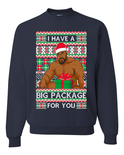 Meme Christmas Ugly Sweater Barry Wood I have a Big Package Ugly Christmas Sweater Unisex Crewneck Sweatshirt