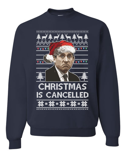 Men's Ugly Sweater for Christmas Long Sleeve Shirt Michael Scott Office "Christmas Is Cancelled" Ugly Christmas Sweater Unisex Crewneck Sweatshirt