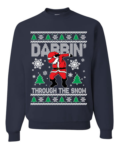 Crewneck Ugly Holiday Unisex Sweater Sweatshirt, Dabbing Through The Snow, Wild Bobby Ugly Christmas Sweater Unisex Crewneck Sweatshirt