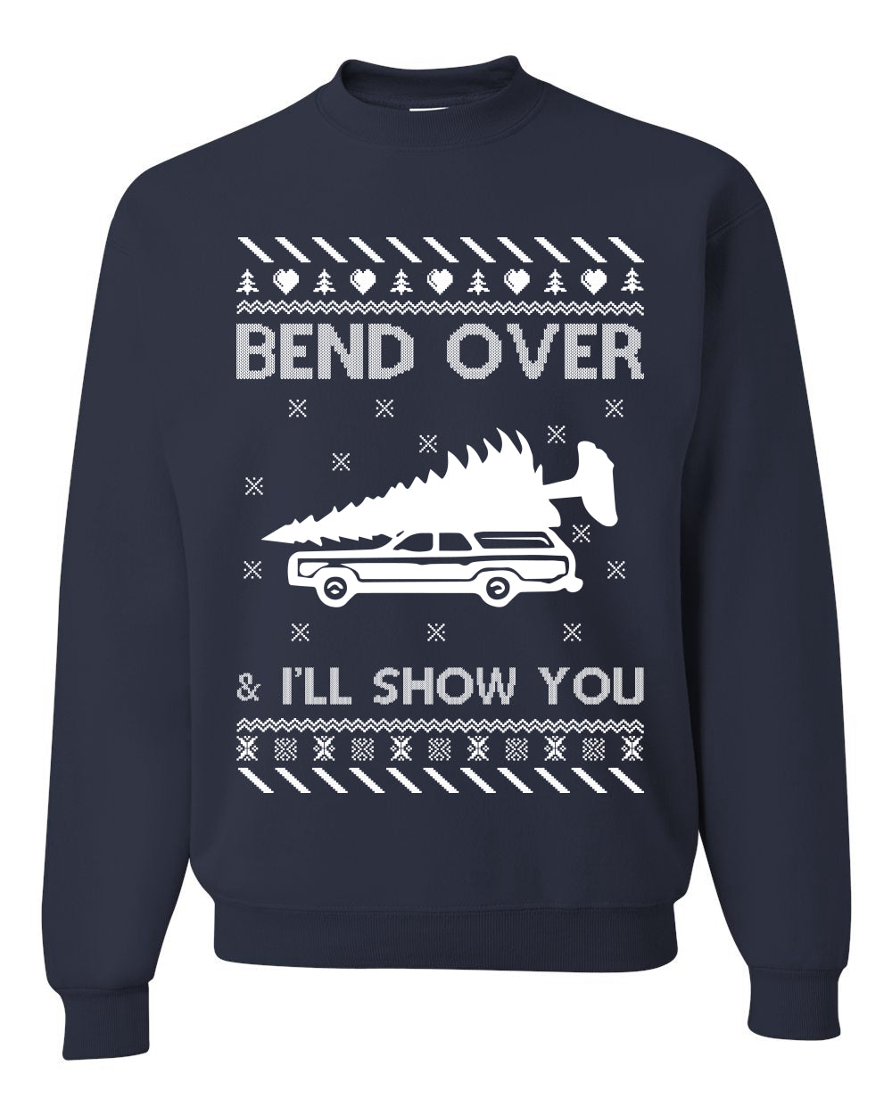 Unisex Ugly Xmas Sweater Graphic T-Shirt, "Bend Over and I'll Show You", Wild Bobby  Ugly Christmas Sweater Unisex Crewneck Sweatshirt