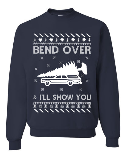 Unisex Ugly Xmas Sweater Graphic T-Shirt, "Bend Over and I'll Show You", Wild Bobby  Ugly Christmas Sweater Unisex Crewneck Sweatshirt