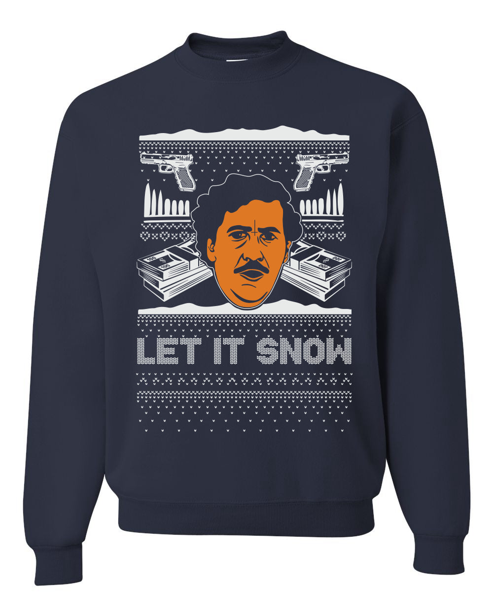 Ugly Christmas Crewneck Sweater Graphic Sweatshirt Unisex Funny, Let It Snow, Pablo Escobar, Merry Xmas Ugly Christmas Sweater Unisex Crewneck Sweatshirt