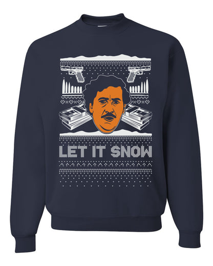 Ugly Christmas Crewneck Sweater Graphic Sweatshirt Unisex Funny, Let It Snow, Pablo Escobar, Merry Xmas Ugly Christmas Sweater Unisex Crewneck Sweatshirt