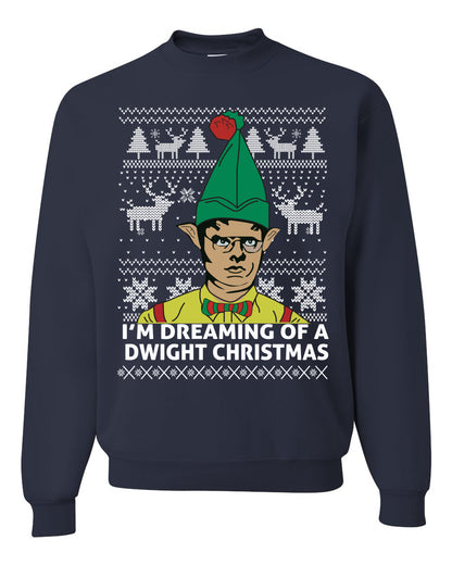 Funny Graphic Shirt Ugly Xmas Holiday Sweater Sweatshirt Women's The Office Schrute "I'm Dreaming of a Dwight Christmas" Wild Bobby Ugly Christmas Sweater Unisex Crewneck Sweatshirt