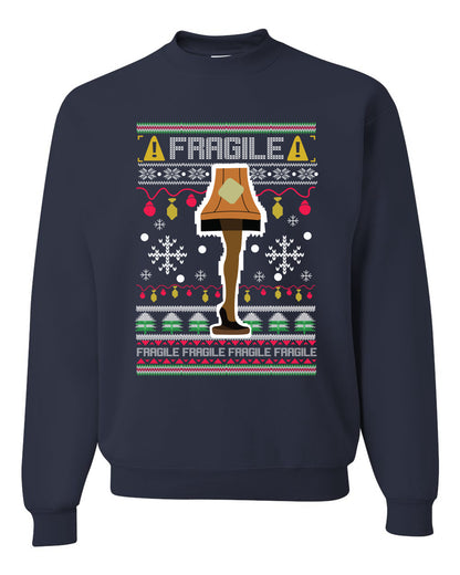 Men's Funny Ugly Xmas Holiday Sweater Long Sleeves Wild Bobby's Fragile Leg Lamp Ugly Christmas Sweater Unisex Crewneck Sweatshirt