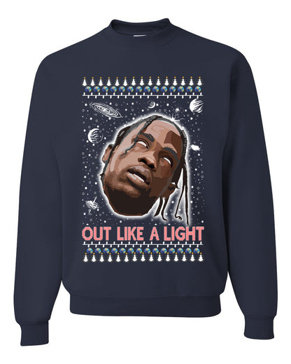 Out Like a Light, Christmas Gifts, Funny Xmas Gift Idea, Ugly Christmas Sweater Unisex Crewneck Sweatshirt
