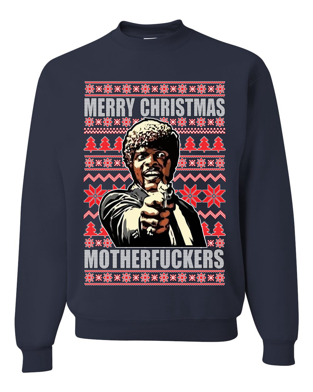 Unisex Graphic Ugly Xmas Sweater Crewneck Sweatshirt, Merry Christmas Motherfuckers Ugly Christmas Sweater Unisex Crewneck Sweatshirt