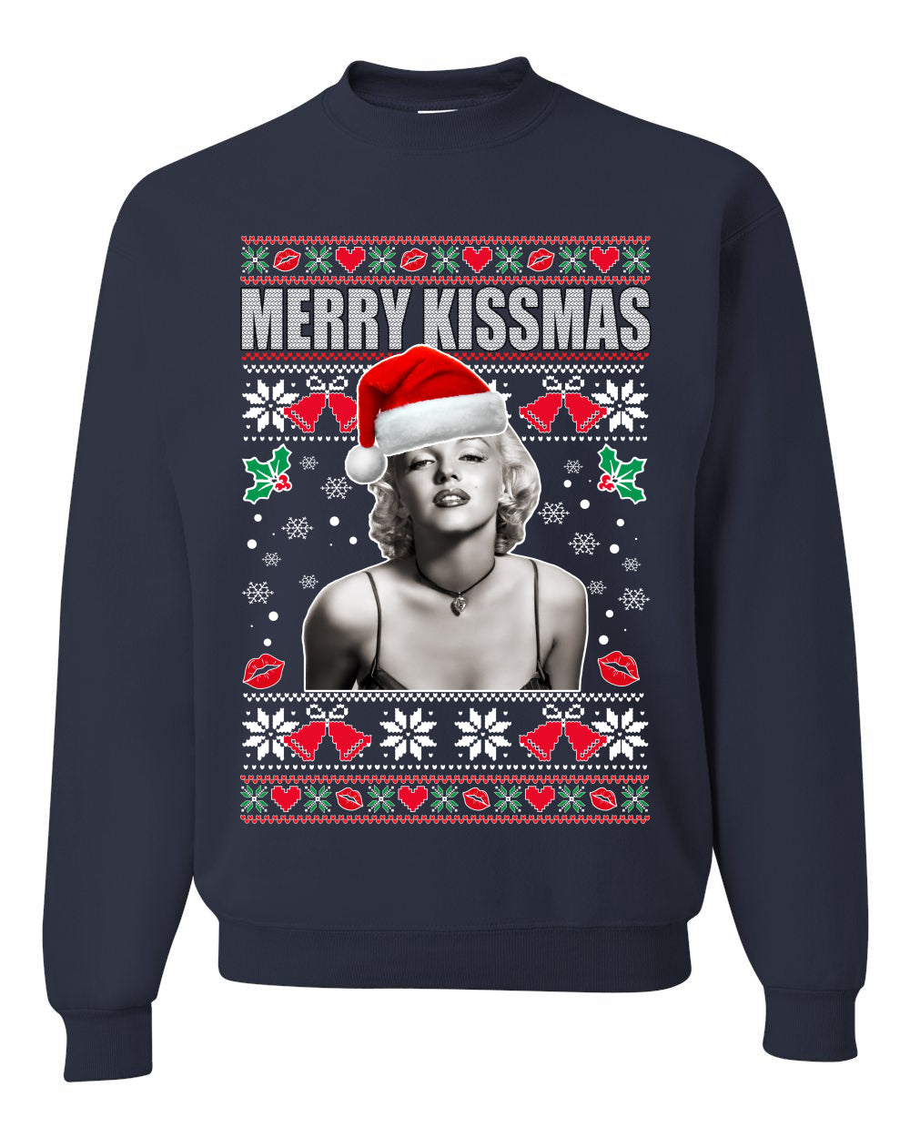Merry Kissmas Marilyn Monroe, Christmas Gifts, Funny Xmas Gift Idea, Ugly Christmas Sweater Unisex Crewneck Sweatshirt