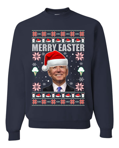 Funny Ugly Xmas Holiday Sweater Sweatshirt Graphic Crewneck Joe Biden Merry Easter Ugly Christmas Sweater Unisex Crewneck Sweatshirt