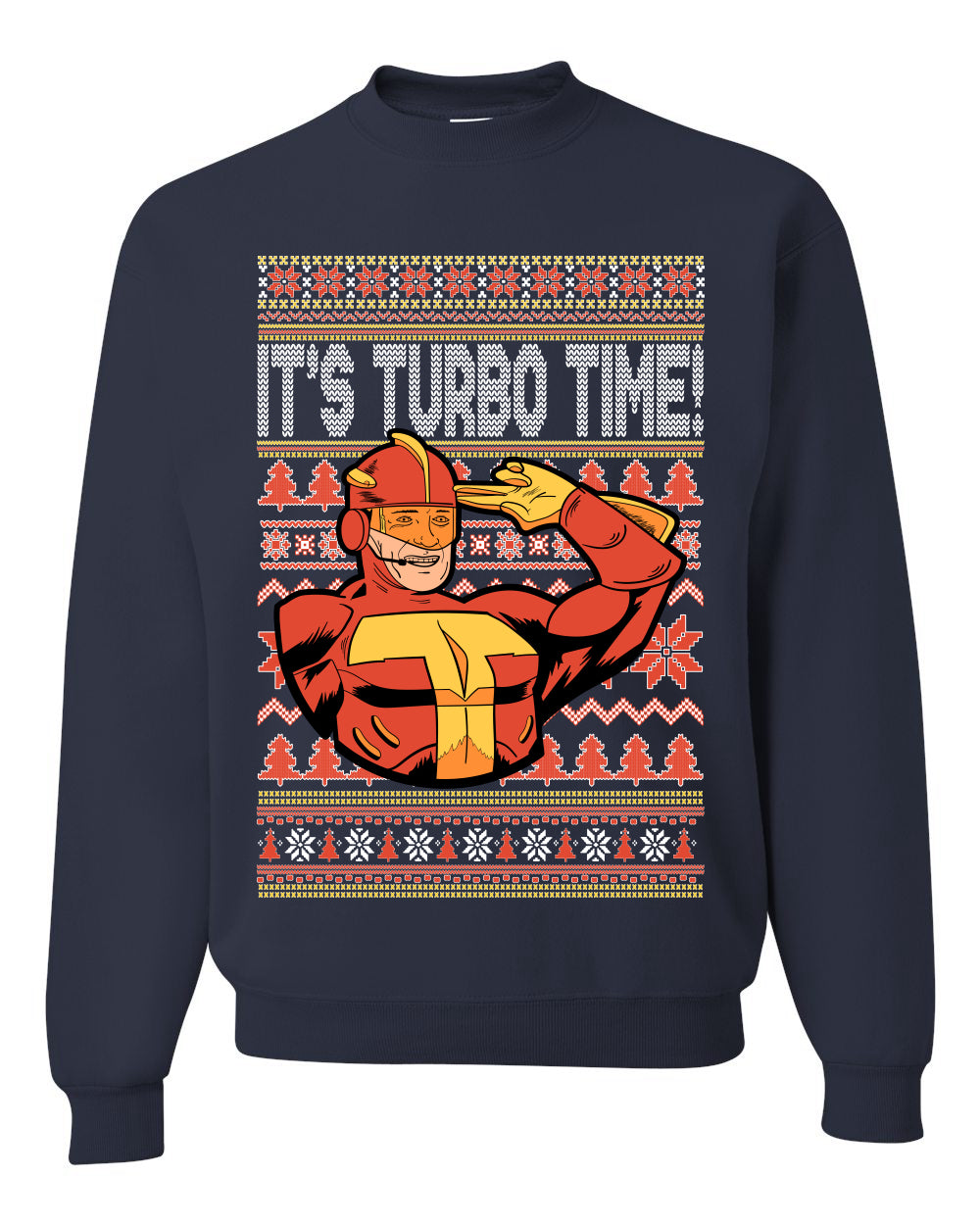 Unisex Ugly Xmas Graphic Crewneck Sweater Sweatshirt Turboman It's Turbo Time! Ugly Christmas Sweater Unisex Crewneck Sweatshirt