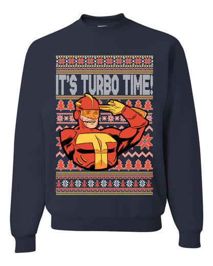 Unisex Ugly Xmas Graphic Crewneck Sweater Sweatshirt Turboman It's Turbo Time! Ugly Christmas Sweater Unisex Crewneck Sweatshirt