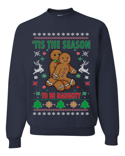 Graphic Ugly Christmas Hoodie Sweater Sweatshirt Tis' The Season To Be Naughty Ugly Christmas Sweater Unisex Crewneck Sweatshirt