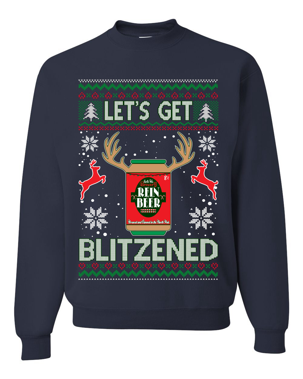 Men's Ugly Sweater for Christmas Holidays Long Sleeve Shirt Wild Bobby Let's Get Blitzened Rein Beer Ugly Christmas Sweater Unisex Crewneck Sweatshirt