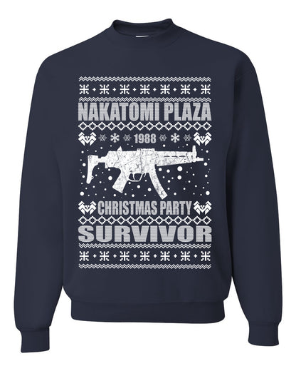 Ugly Xmas Crewneck Sweater Graphic Sweatshirt Unisex Nakatomi Plaza Christmas Party Survivor 1988 Ugly Christmas Sweater Unisex Crewneck Sweatshirt