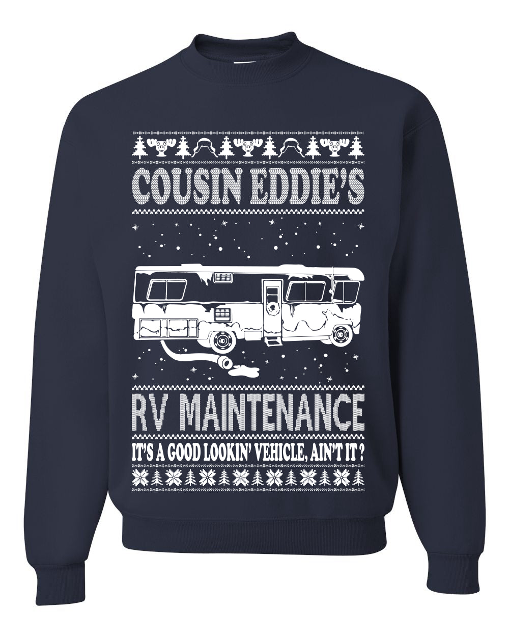 Men's Ugly Holiday Xmas Sweater Long Sleeve Shirt Cousin Eddie's RV Maintenance Family Vacation Ugly Christmas Sweater Unisex Crewneck Sweatshirt