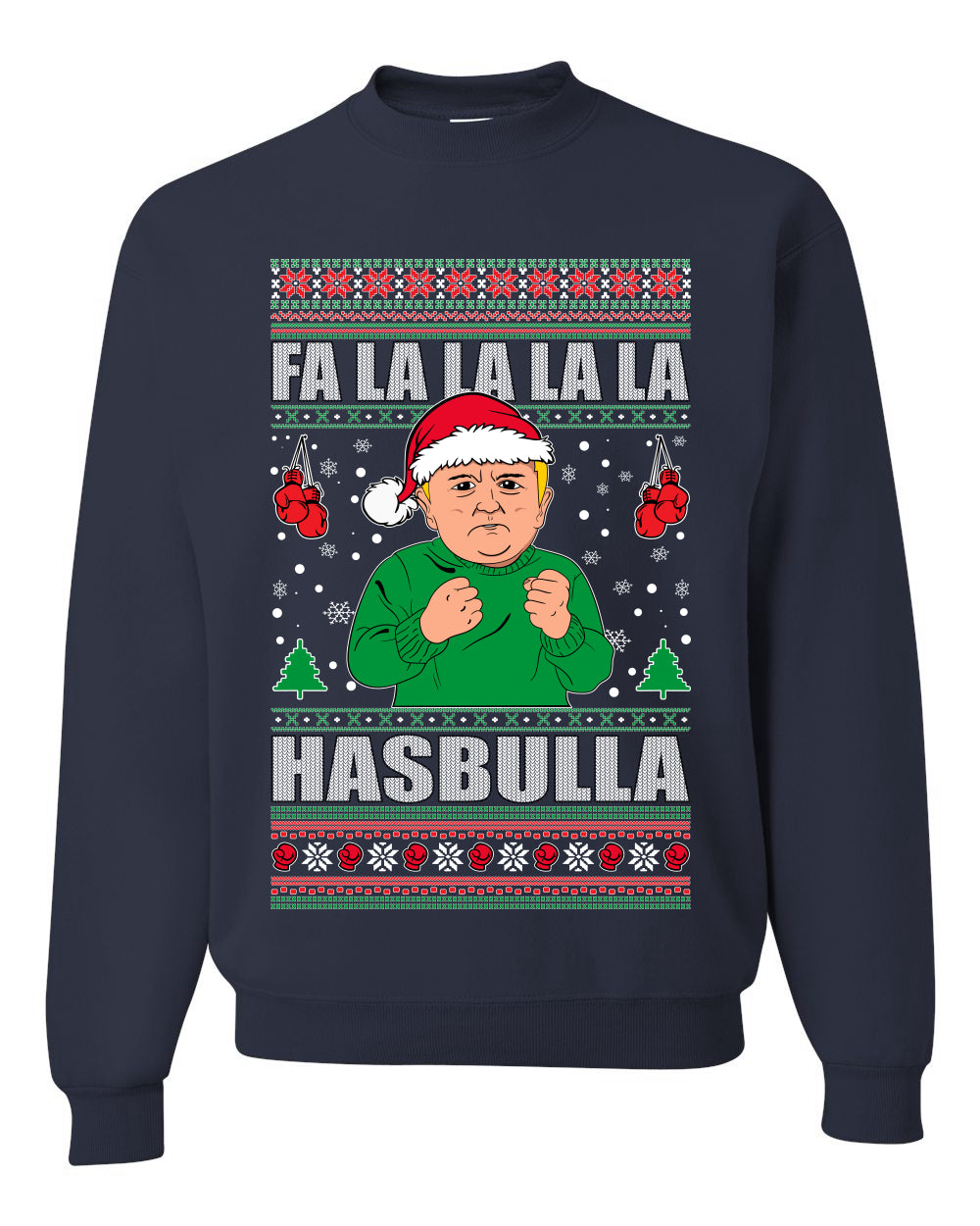 Men's Ugly Xmas Long Sleeve Shirt Sweater, FA la la la la HASBULla Ugly Christmas Sweater Unisex Crewneck Sweatshirt