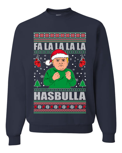Men's Ugly Xmas Long Sleeve Shirt Sweater, FA la la la la HASBULla Ugly Christmas Sweater Unisex Crewneck Sweatshirt