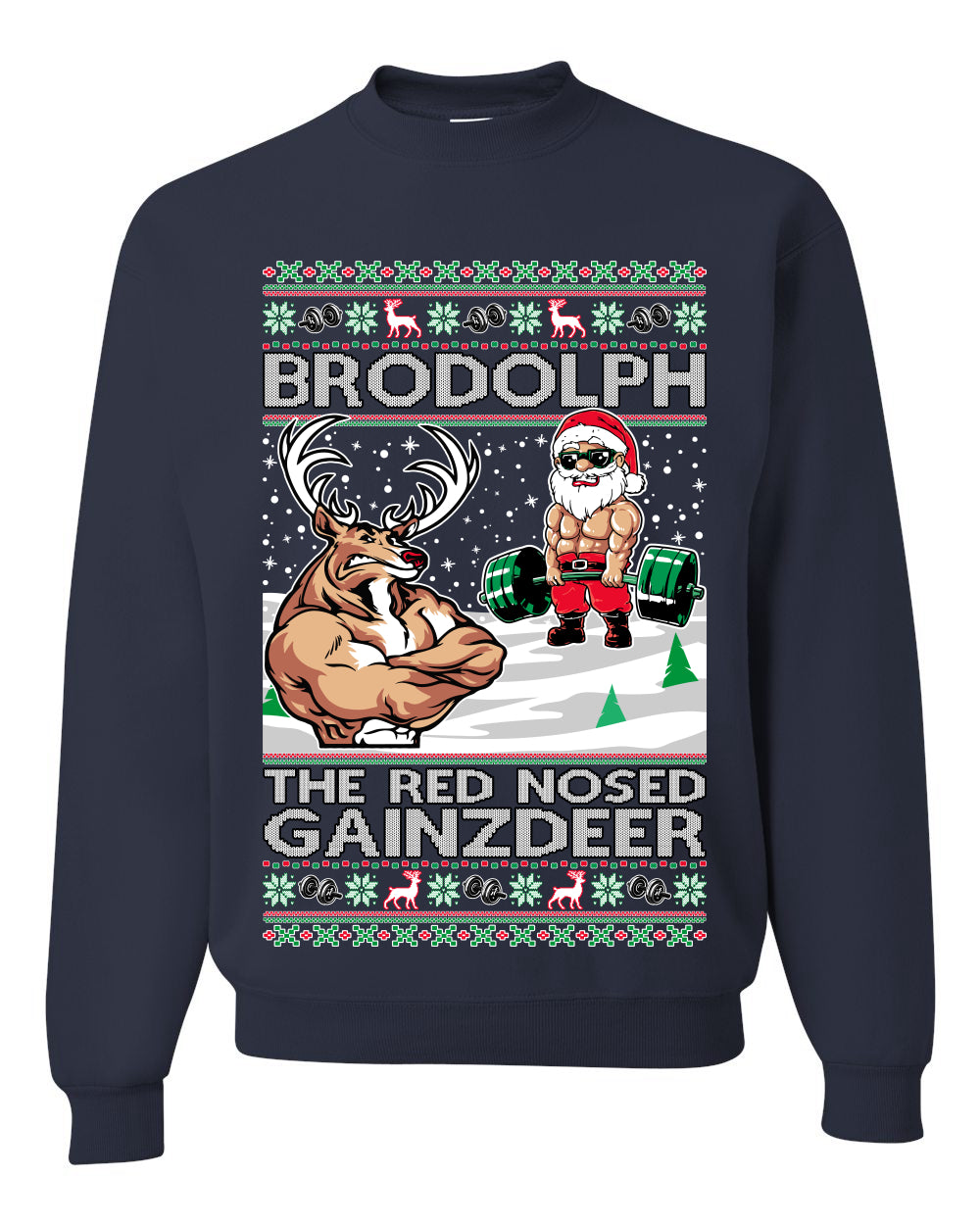 Unisex Ugly Graphic Xmas Crewneck Sweater Sweatshirt Brodolph Santa Working Out Gym the Red Nosed Gainzdeer Wild Bobby Ugly Christmas Sweater Unisex Crewneck Sweatshirt