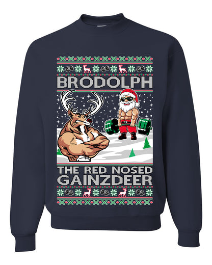 Unisex Ugly Graphic Xmas Crewneck Sweater Sweatshirt Brodolph Santa Working Out Gym the Red Nosed Gainzdeer Wild Bobby Ugly Christmas Sweater Unisex Crewneck Sweatshirt